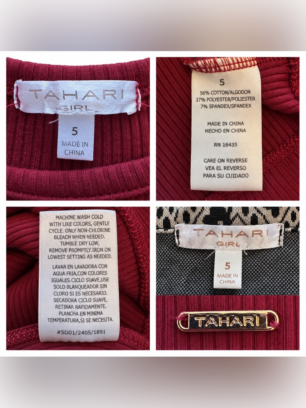 Tahari Burgundy Ruffled Long-Sleeve Top with Black & Cream Skater Skirt - Picture 2 of 4